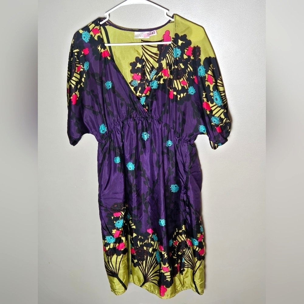 Kenar‎ 100% Silk Boho Chic Empire Waist Floral Festival Gypsy Dress, Size 8